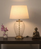 Elegant Diamond Cut Glass Table Lamp - Decor Mantra 