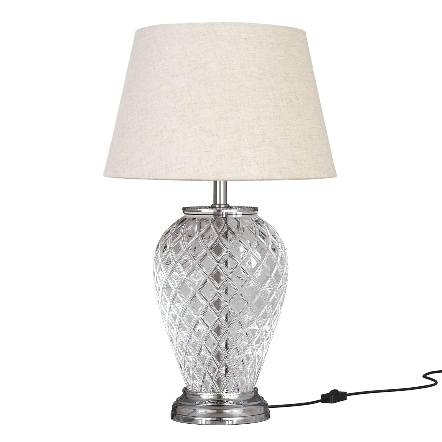 Silver Finish Diamond Cut Glass Lamp - Decor Mantra 