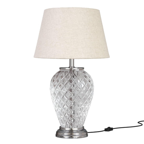 Silver Finish Diamond Cut Glass Lamp - Decor Mantra 