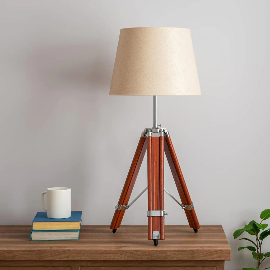 Stylish Tripod Table Lamp with Wood and Steel - Decor Mantra 