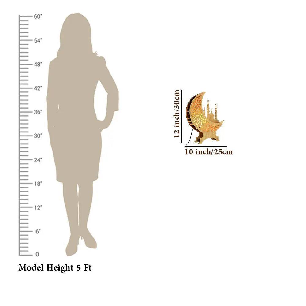 Wooden Table Light with Moon Shape and Mosque Design - Decor Mantra 