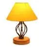 Table Lamp with Yellow Cotton Shade and Wood-Iron Base - Decor Mantra 