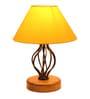 Table Lamp with Yellow Cotton Shade and Wood-Iron Base - Decor Mantra 