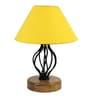 Table Lamp with Yellow Cotton Shade and Wood-Iron Base - Decor Mantra 