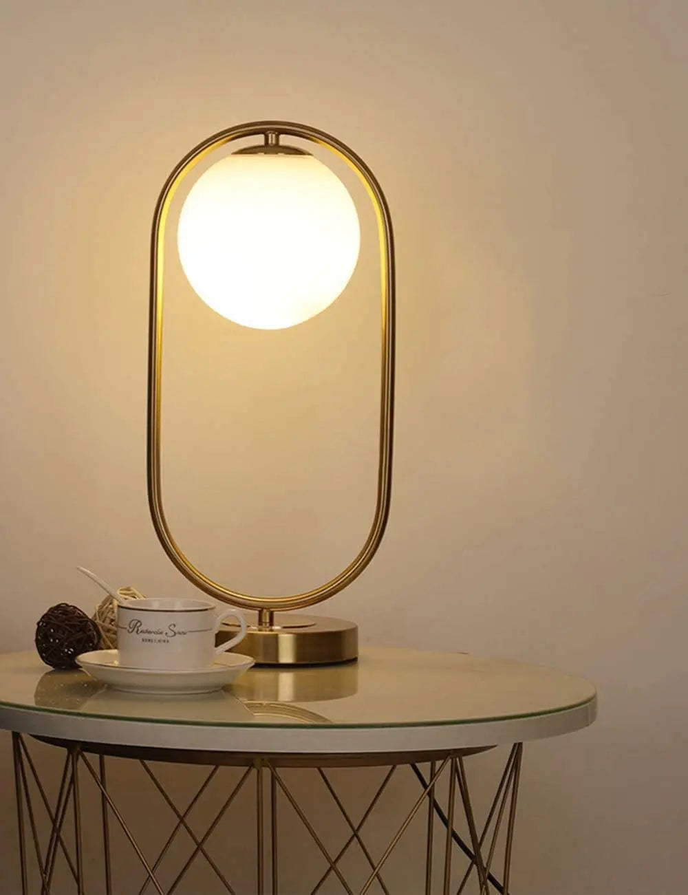 Golden Table Lamp with Milky Globe and Capsule Shape - Decor Mantra 