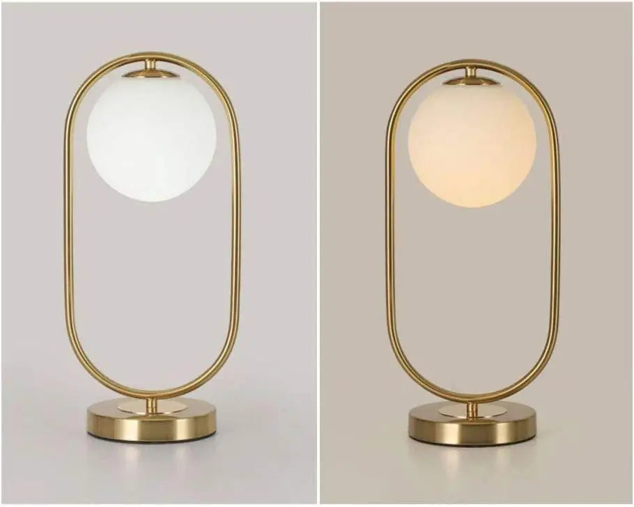 Golden Table Lamp with Milky Globe and Capsule Shape - Decor Mantra 