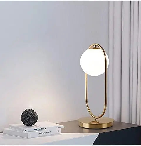 Golden Table Lamp with Milky Globe and Capsule Shape - Decor Mantra 
