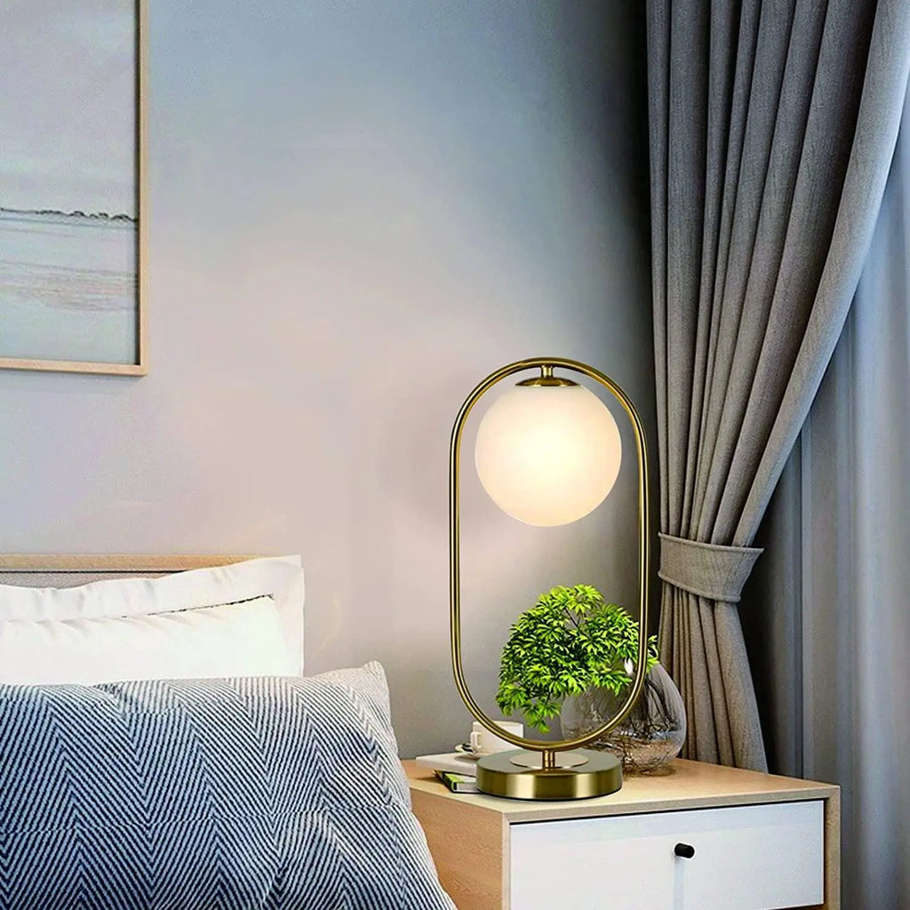Golden Table Lamp with Milky Globe and Capsule Shape - Decor Mantra 