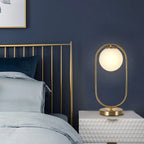 Golden Table Lamp with Milky Globe and Capsule Shape - Decor Mantra 