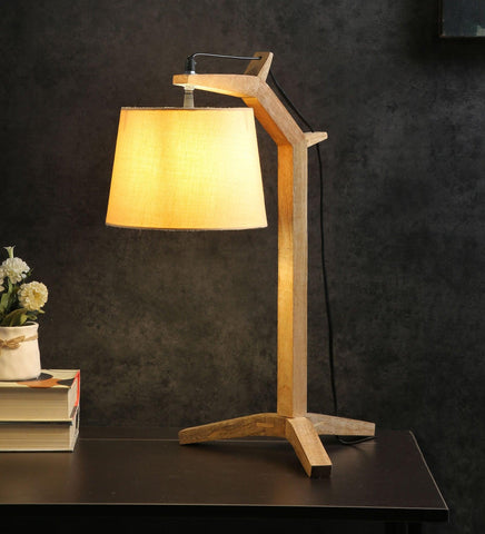 Table Lamp with Fabric Base and Soft Beige Shade - Decor Mantra 