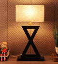 Grey Fabric Shade Table Lamp with Natural Wood Base - Decor Mantra 