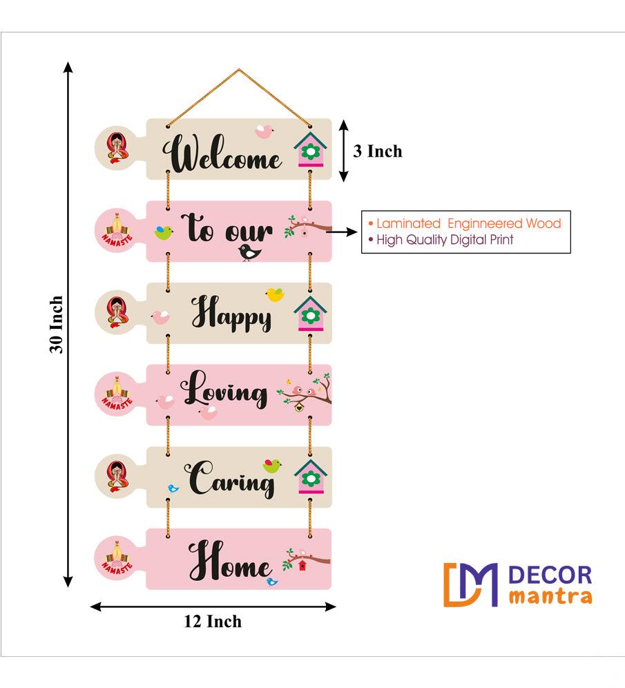 Welcome Home Quote Decorative Wall Art MDF Wooden Wall Hanger for Living Room | Bedroom | Gifts | Decor Hanging Ornaments | Modern Decoration (WH_6601N), Set of 6 - Decor Mantra 