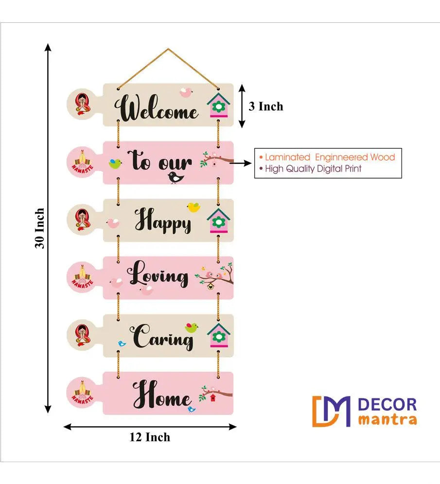 Welcome Home Quote Decorative Wall Art MDF Wooden Wall Hanger for Living Room | Bedroom | Gifts | Decor Hanging Ornaments | Modern Decoration (WH_6601N), Set of 6 - Decor Mantra 