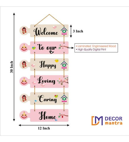 Welcome Home Quote Decorative Wall Art MDF Wooden Wall Hanger for Living Room | Bedroom | Gifts | Decor Hanging Ornaments | Modern Decoration (WH_6601N), Set of 6 - Decor Mantra 