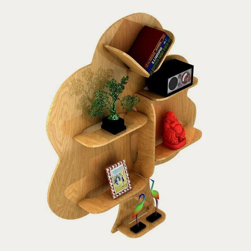 Tree Backlit Designer Wooden Wall Shelf / Book Shelf / Night Light, Light Oak Finish - Decor Mantra 