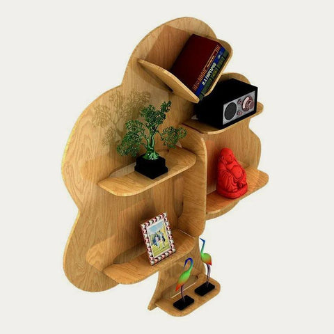 Tree Backlit Designer Wooden Wall Shelf / Book Shelf / Night Light, Light Oak Finish - Decor Mantra 