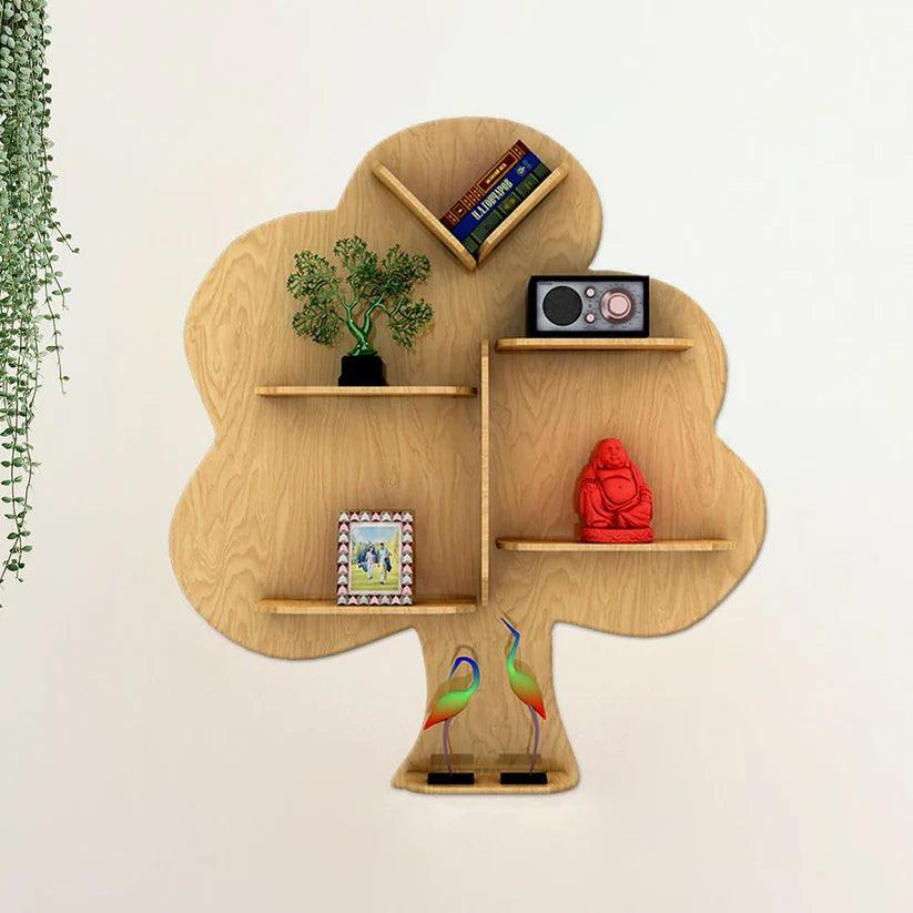 Tree Backlit Designer Wooden Wall Shelf / Book Shelf / Night Light, Light Oak Finish - Decor Mantra 