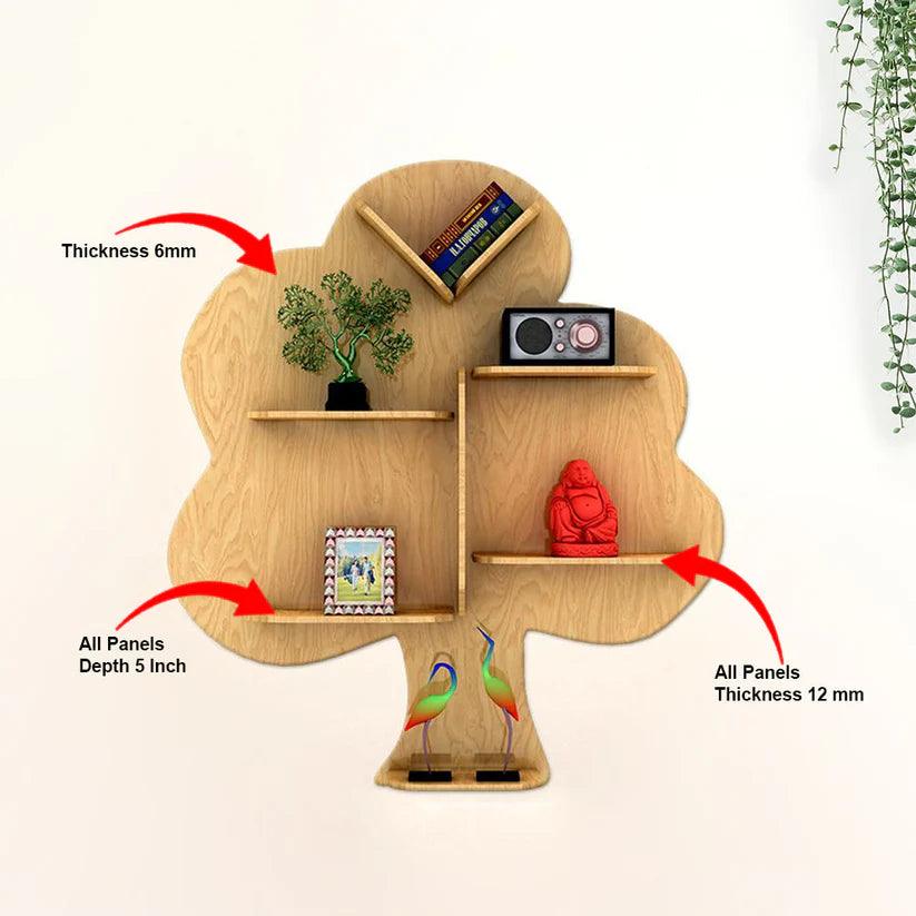 Tree Backlit Designer Wooden Wall Shelf / Book Shelf / Night Light, Light Oak Finish - Decor Mantra 