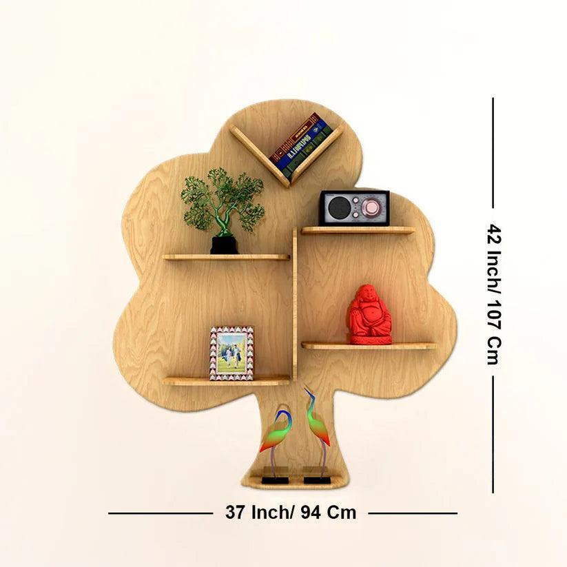 Tree Backlit Designer Wooden Wall Shelf / Book Shelf / Night Light, Light Oak Finish - Decor Mantra 