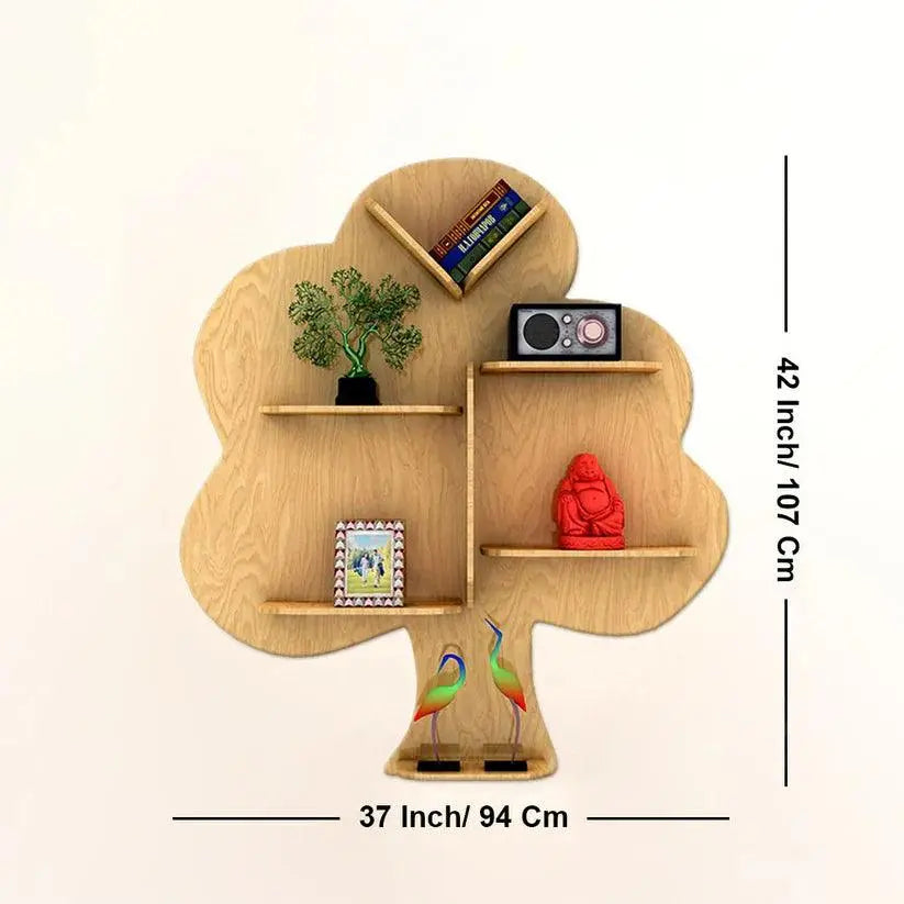 Tree Backlit Designer Wooden Wall Shelf / Book Shelf / Night Light, Light Oak Finish - Decor Mantra 