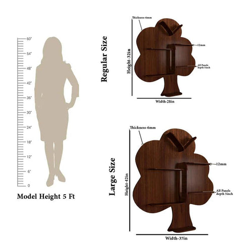 Tree Backlit Designer Wooden Wall Shelf / Book Shelf / Night Light, Walnut Finish - Decor Mantra 