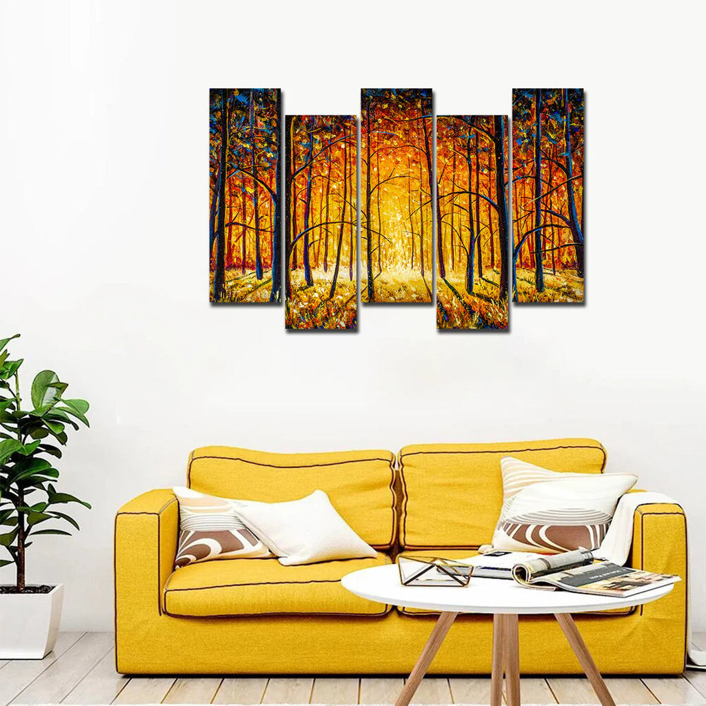 Tree Forest 5 Pieces Canvas Wall Painting DECORMANTRA