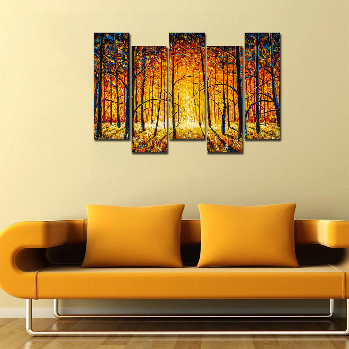 Tree Forest 5 Pieces Canvas Wall Painting DECORMANTRA