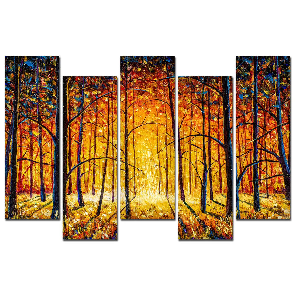 Tree Forest 5 Pieces Canvas Wall Painting DECORMANTRA