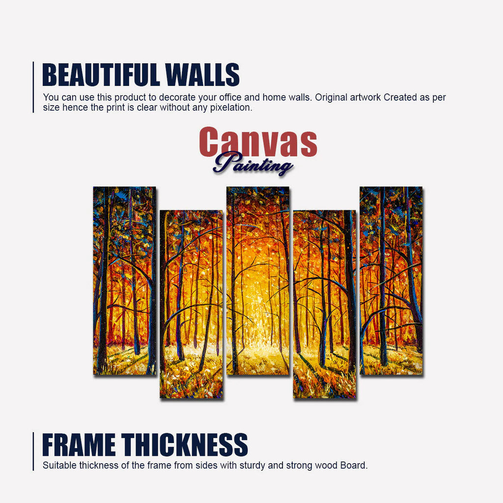 Tree Forest 5 Pieces Canvas Wall Painting DECORMANTRA