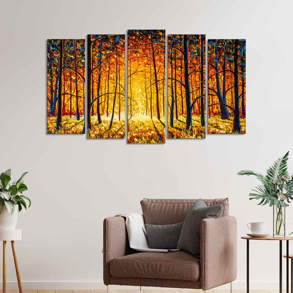 Tree Forest 5 Pieces Premium Wall Painting DECORMANTRA