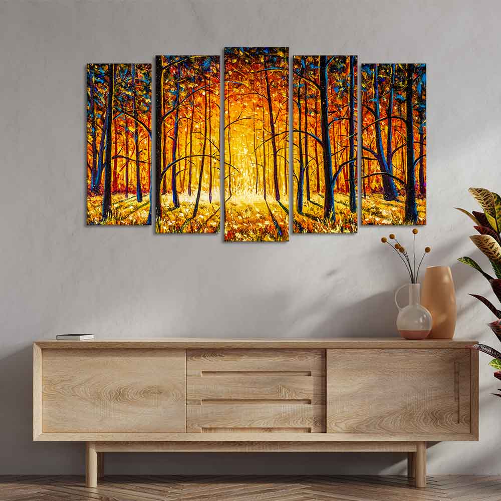 Tree Forest 5 Pieces Premium Wall Painting DECORMANTRA