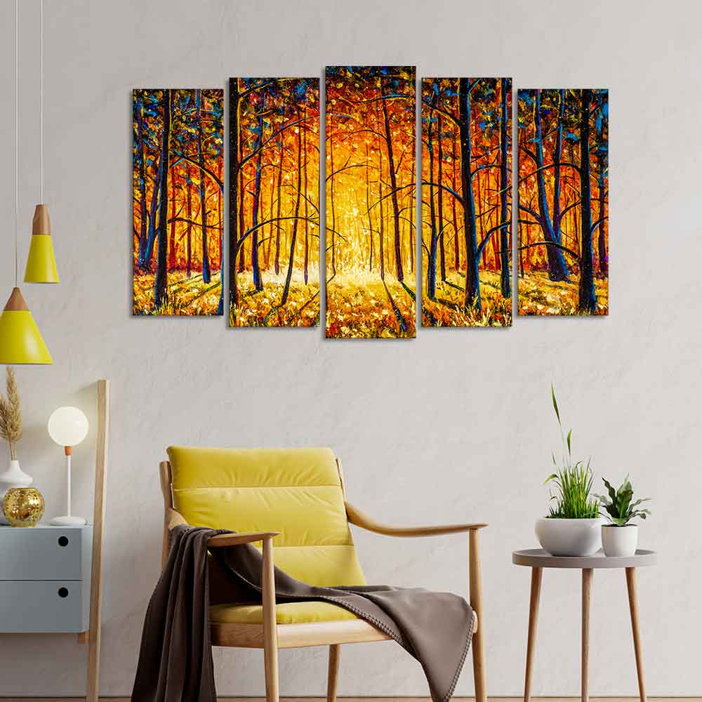 Tree Forest 5 Pieces Premium Wall Painting DECORMANTRA