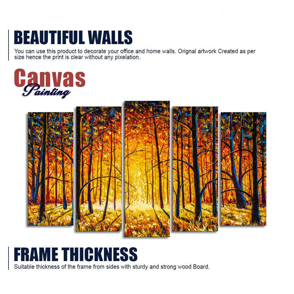 Tree Forest 5 Pieces Premium Wall Painting DECORMANTRA