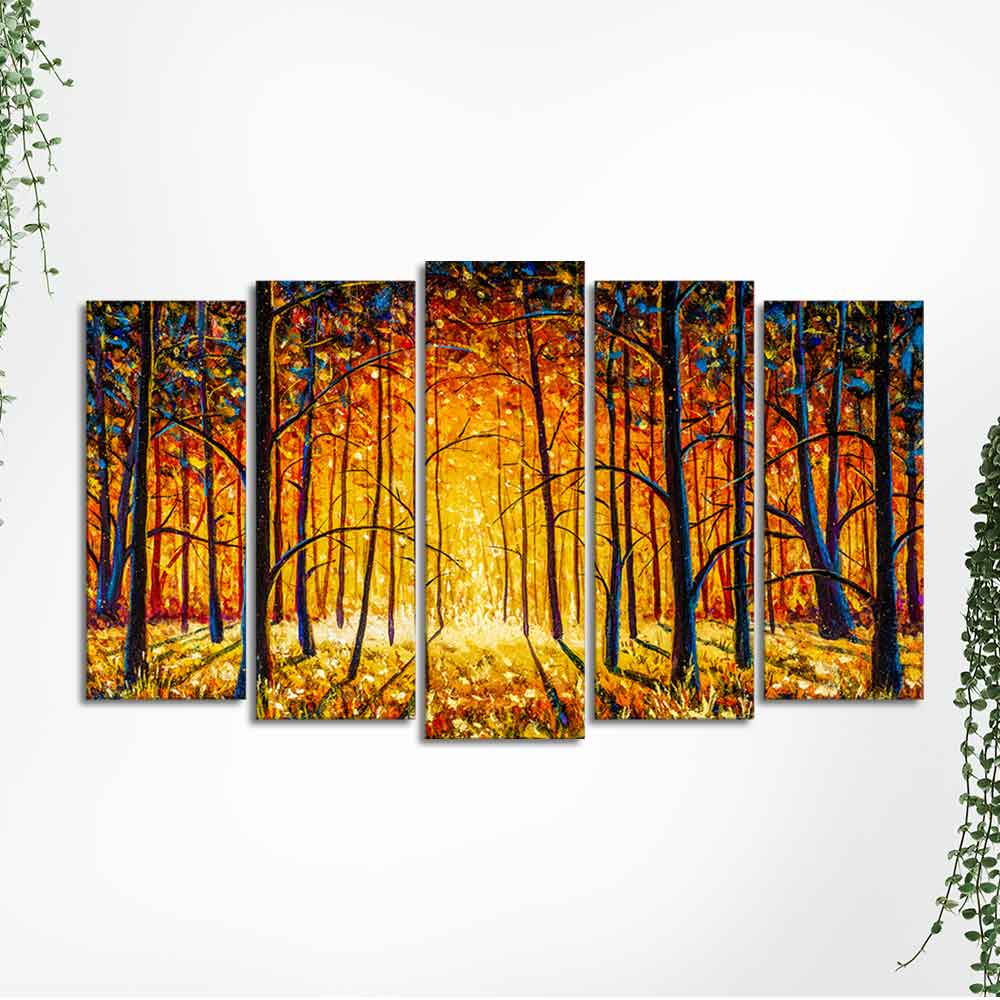 Tree Forest 5 Pieces Premium Wall Painting DECORMANTRA