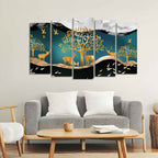 Trees and Deer Canvas Wall Painting Set of Five Pieces DECORMANTRA