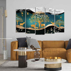 Trees and Deer Canvas Wall Painting Set of Five Pieces DECORMANTRA