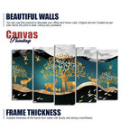 Trees and Deer Canvas Wall Painting Set of Five Pieces DECORMANTRA