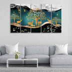 Trees and Deer Canvas Wall Painting Set of Five DECORMANTRA