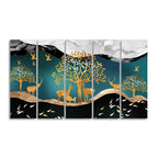 Trees and Deer Canvas Wall Painting Set of Five DECORMANTRA
