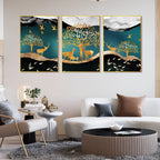 Trees and Deer Floating Canvas Wall Painting Set of Three DECORMANTRA