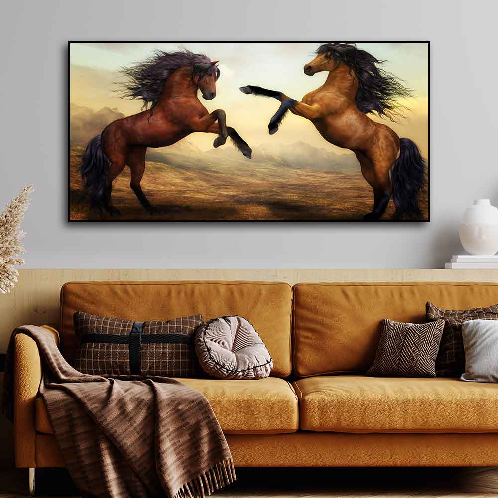 Two Brown Horses Premium Wall Painting DECORMANTRA