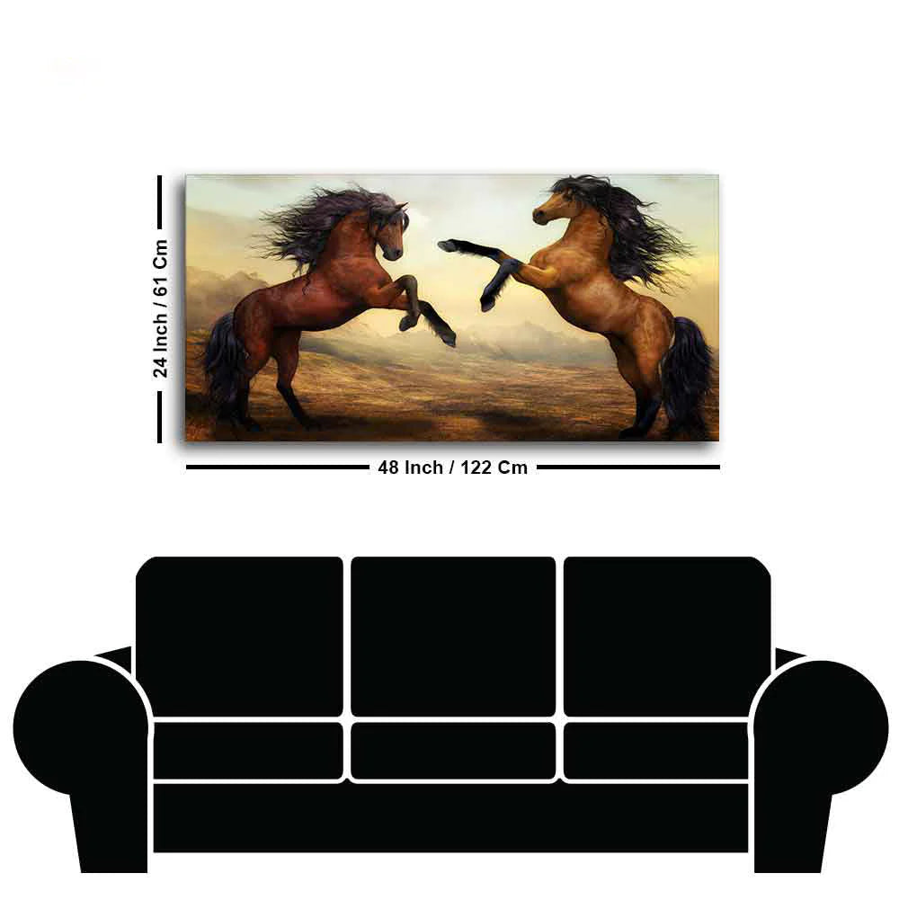 Two Brown Horses Premium Wall Painting DECORMANTRA