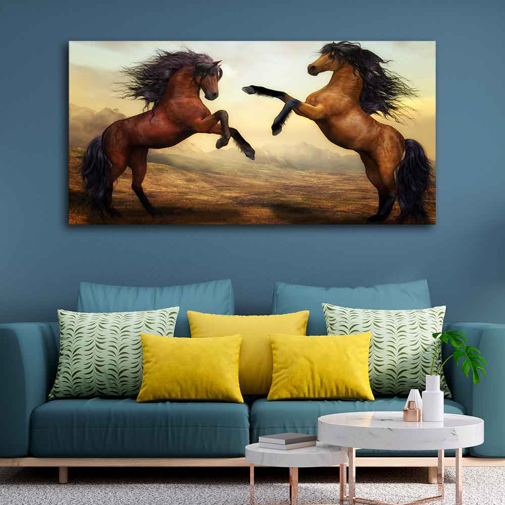 Two Brown Horses Premium Wall Painting DECORMANTRA