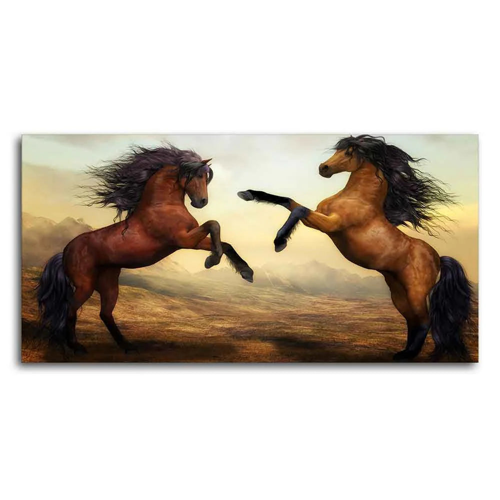 Two Brown Horses Premium Wall Painting DECORMANTRA