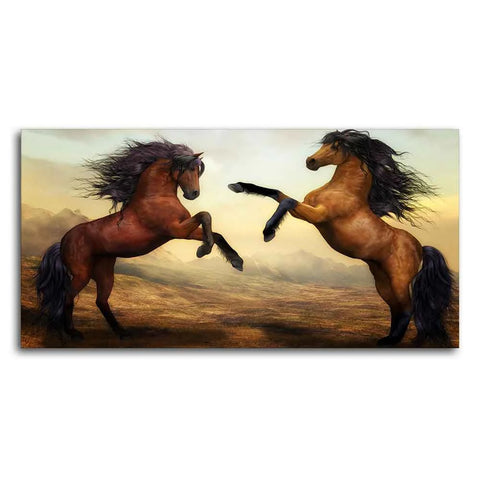 Two Brown Horses Premium Wall Painting