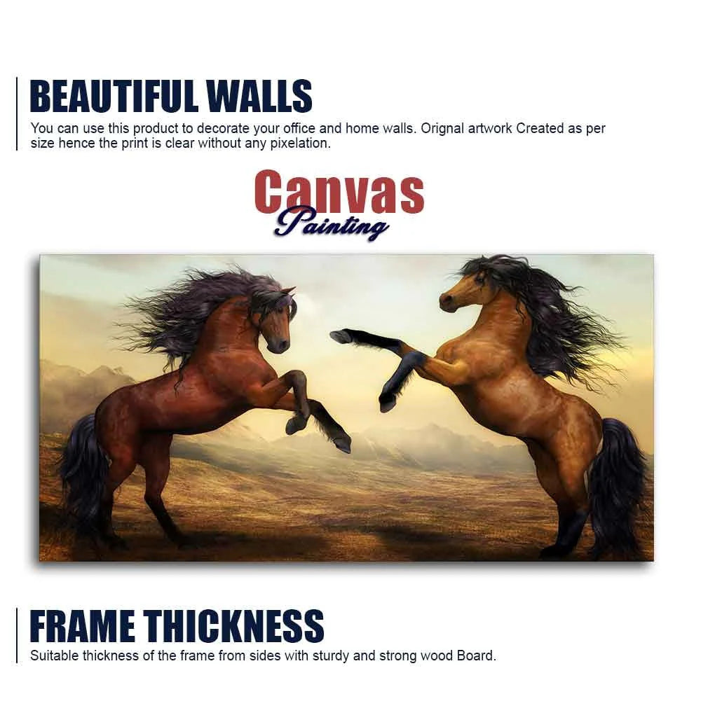 Two Brown Horses Premium Wall Painting DECORMANTRA
