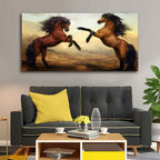 Two Brown Horses Premium Wall Painting DECORMANTRA