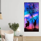 Two Deer in Forest at Night Premium Canvas Wall Painting DECORMANTRA