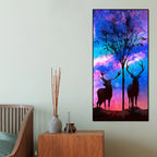Two Deer in Forest at Night Premium Canvas Wall Painting DECORMANTRA