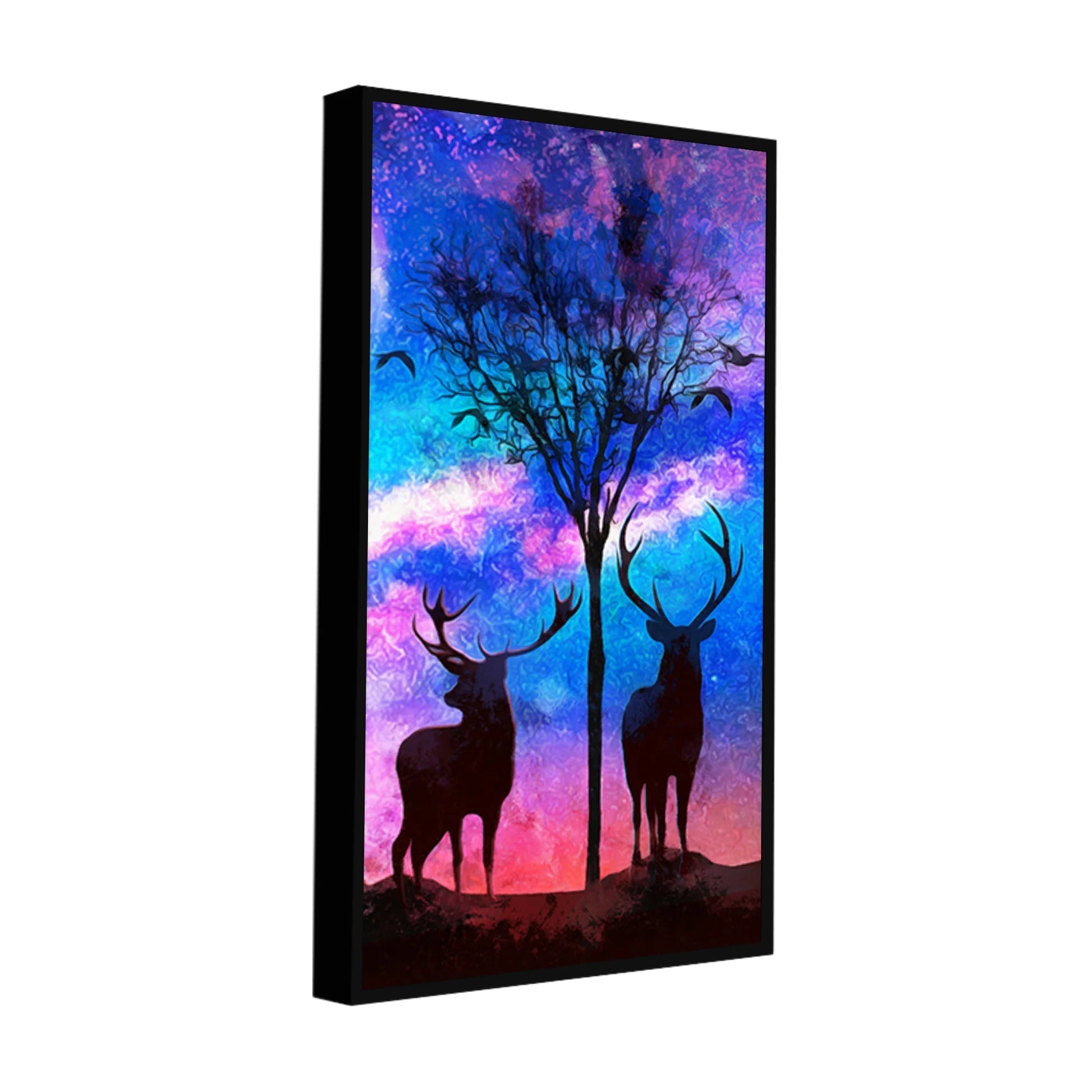 Two Deer in Forest at Night Premium Canvas Wall Painting DECORMANTRA